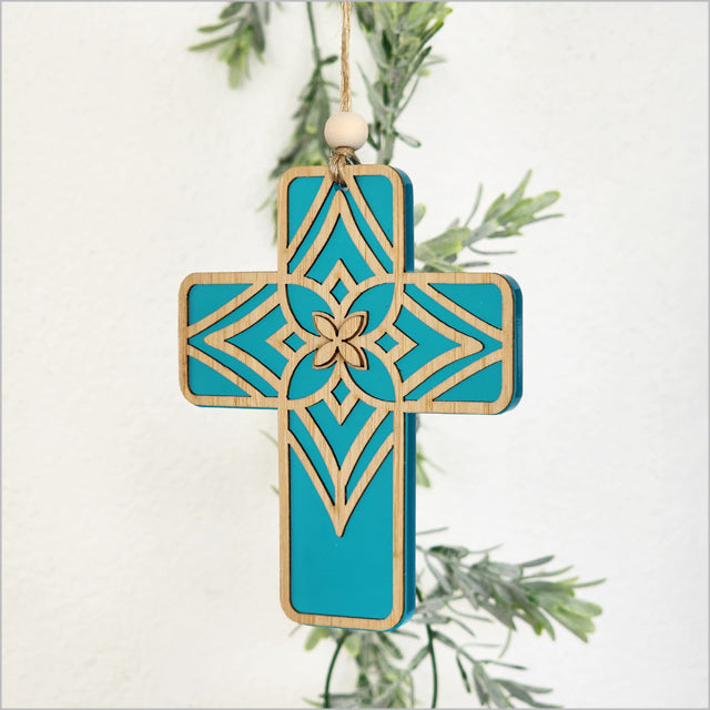 Hanging Ornament - Cross 14 Tapa 2 (Teal Satin Acrylic)