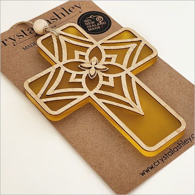 Hanging Ornament - Cross 14 Tapa 2 (Yellow Satin Acrylic)