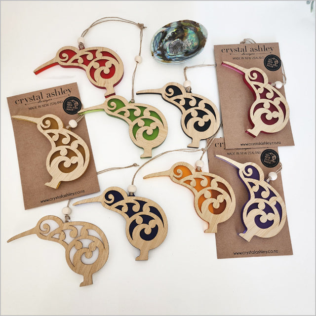 Hanging Ornament - Koru Kiwi (Red Satin Acrylic)