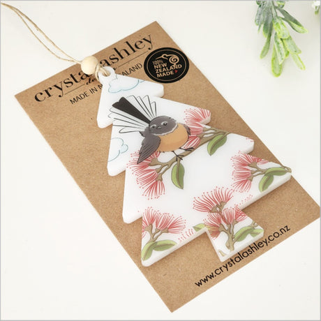 Elegant hanging ornament made from 6mm satin acrylic, featuring a laser-cut tree design, perfect for holiday décor.