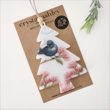Vibrant printed Christmas tree ornament, crafted from 6mm thick satin acrylic, ready to hang and perfect for festive decor.