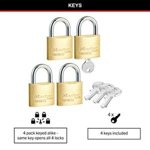 Fortress Keyed Padlock Solid Brass 40mm 4 Packet