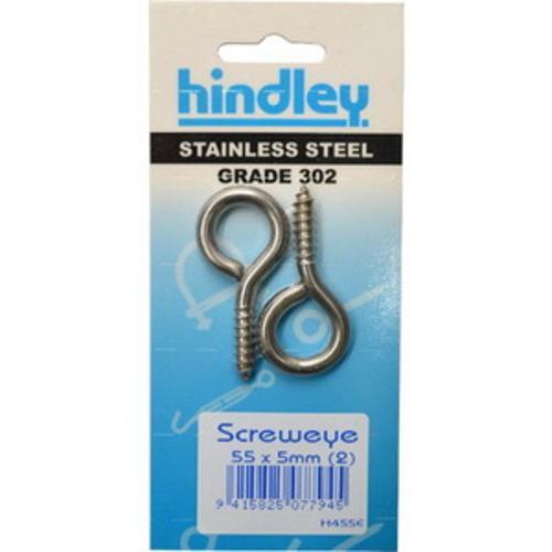 Screw Eye Stainless Steel 2 Piece 55 x 5mm Carded