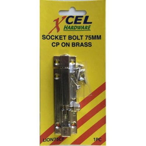Socket Bolt 75mm Brass Chrome Plate Carded