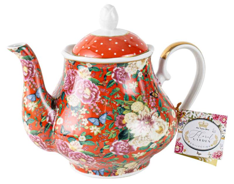 TEAPOT - FLORAL GARDEN (RED)
