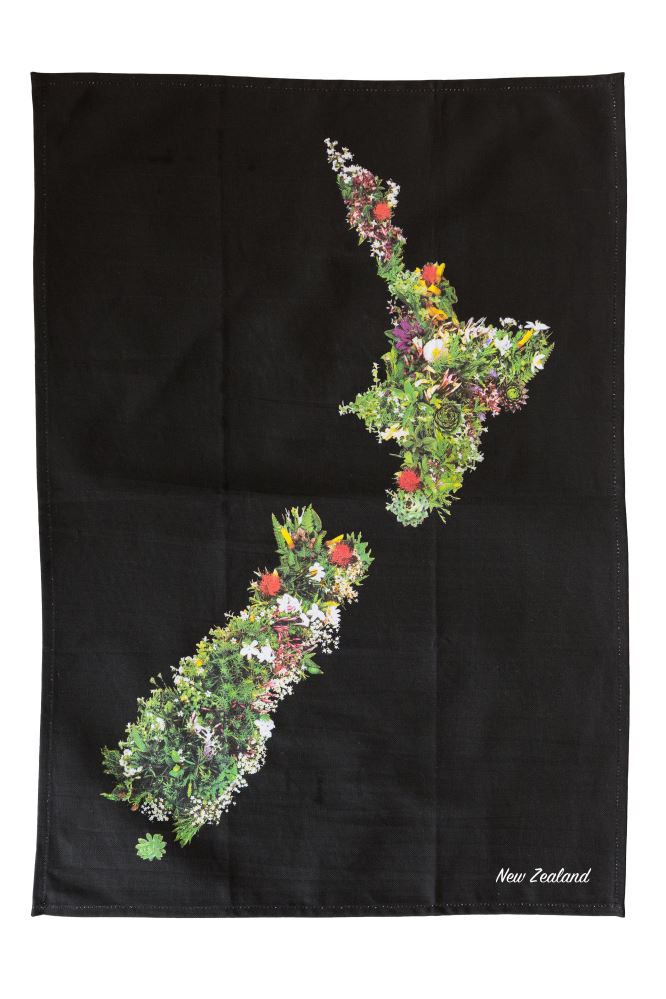Tea Towel NZ Map Floral - 50x70cm