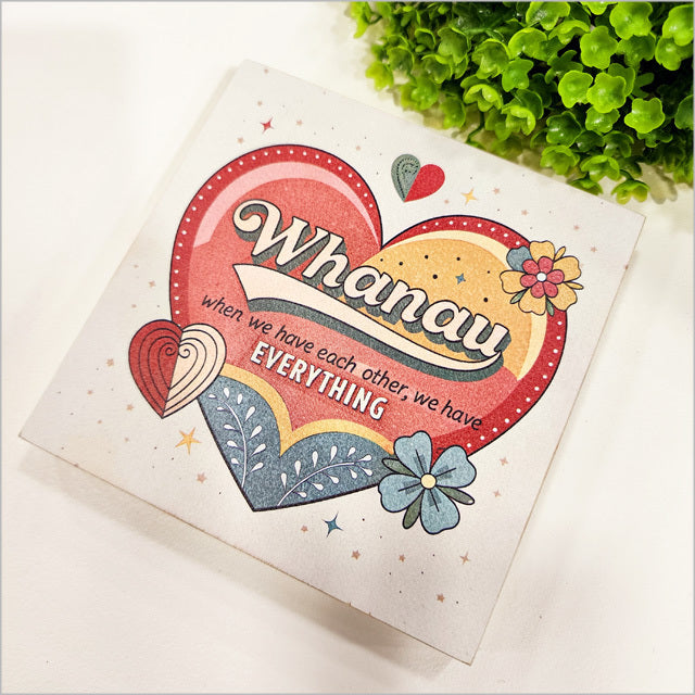 Plywood Art Block - Whanau + we have Everything Square (12 x 12cm)