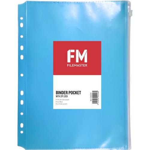 FM Binder Pocket with Zip Lock A4 Ice Blue