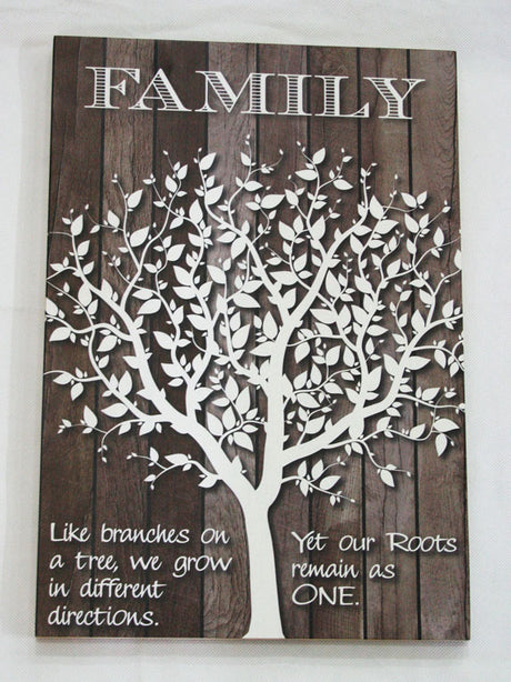 Contemporary plywood wall art featuring 'Family'; lightweight, durable, and perfect for adding warmth to any room.