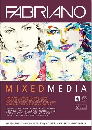 Fabriano Mixed Media Paper Pad 250gsm A4 40 Sheets