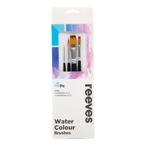 Reeves Watercolour Brush Sets Gold Synthetic Short Handle 4pc