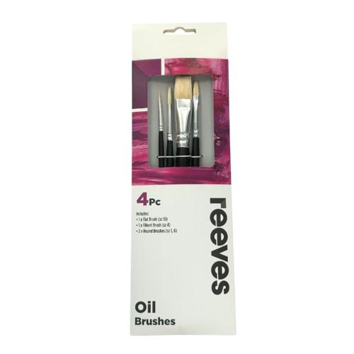 Reeves Oil Colour Brush Sets Hog Bristle Short Handle 4pc