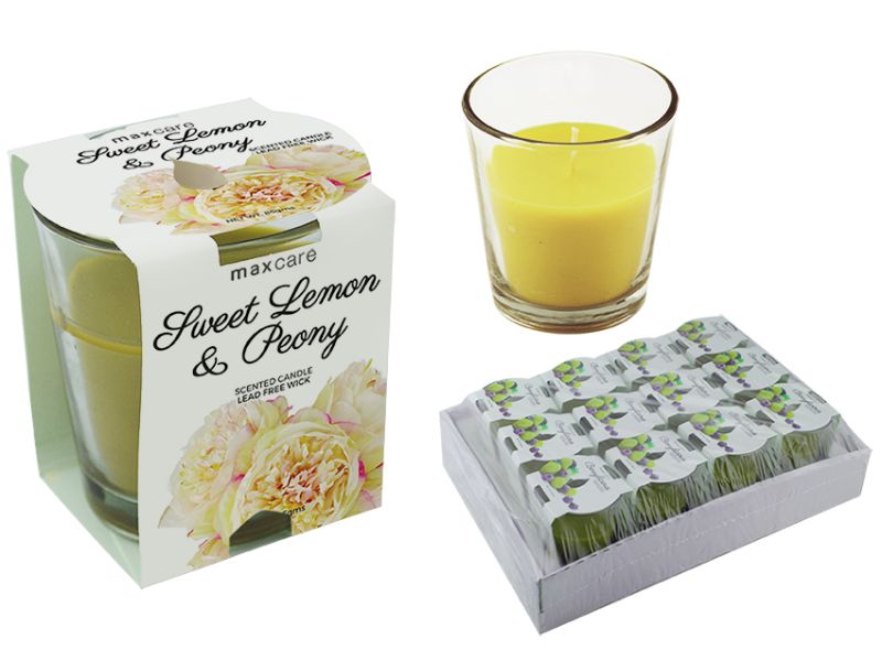 Scented Candle in Tumbler - max Care 85gms Sweet Lemon & Peony (12 Units)