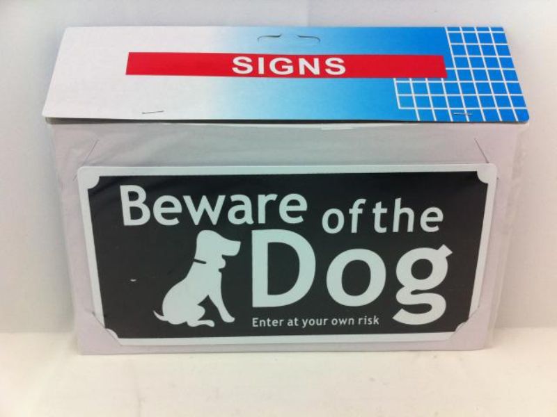 Plastic Sign - Beware Dog Black/White (Set of 12)