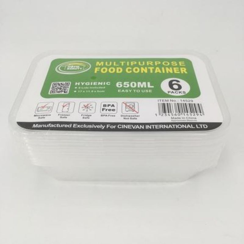 Plastic Food Container - 650ml/17CM x 72 units