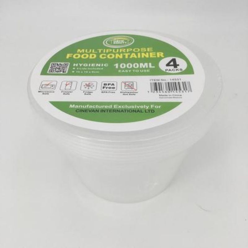 Plastic Food Container - 1000ml/15CM x 48 units