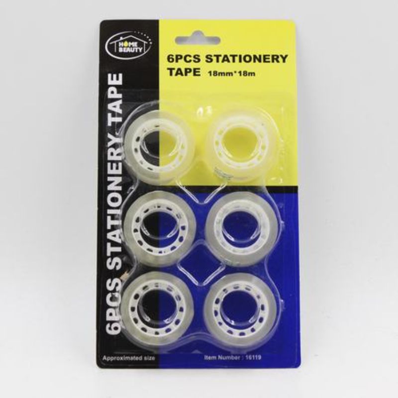 STATIONERY TAPE - 6pc Pack 18mm x 18m (12 Packs)