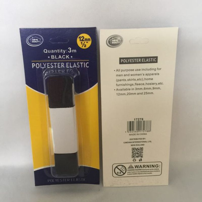 Elastic - Polyester Black 3m x 12mm (12 Packs)