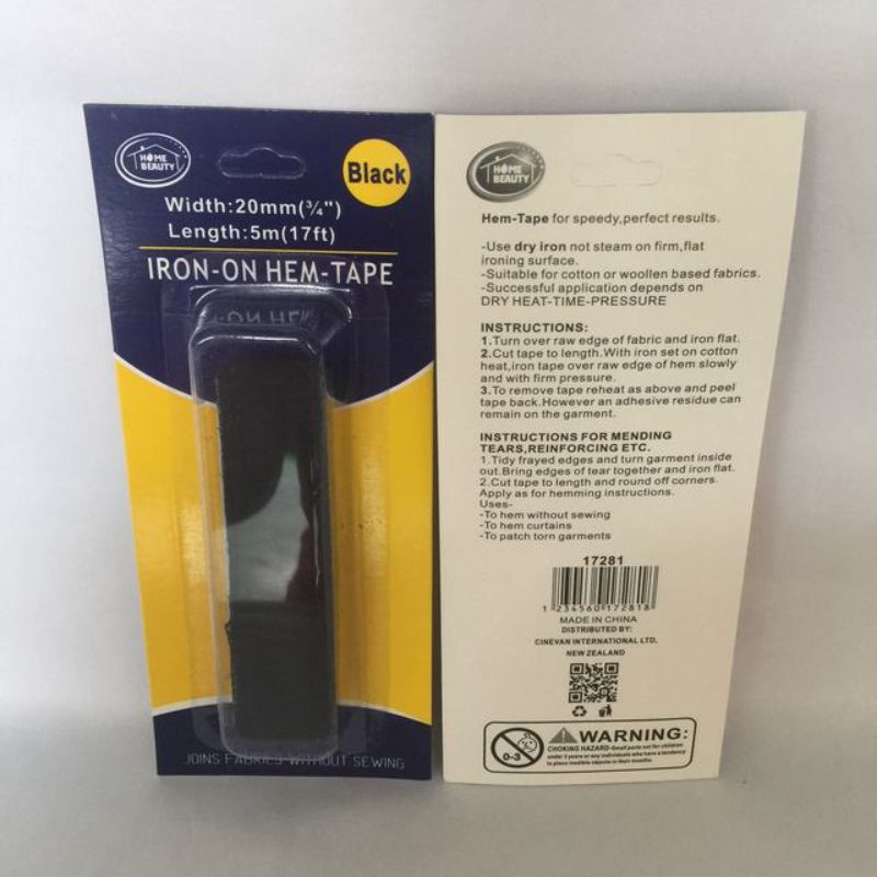 Iron on Hem Tape - Black 5m (12 Packs)