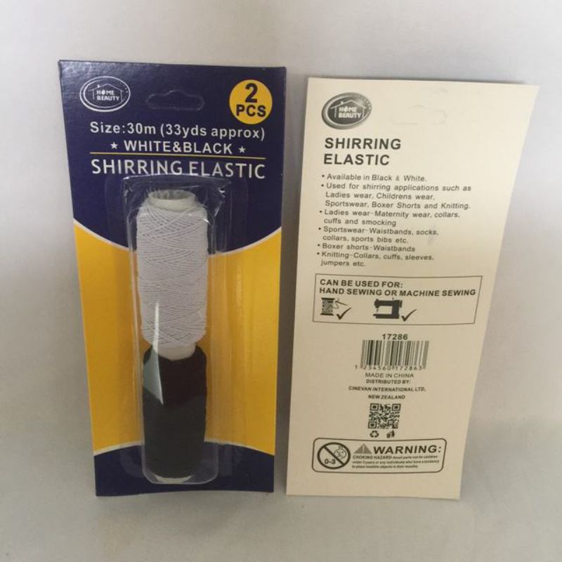 Shirring Elastic - White and Black 30m (12 Packs)