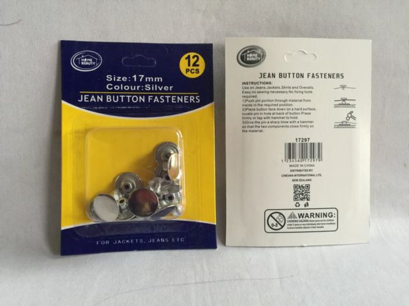 Jean Button Fasteners Silver 17mm (144pcs)
