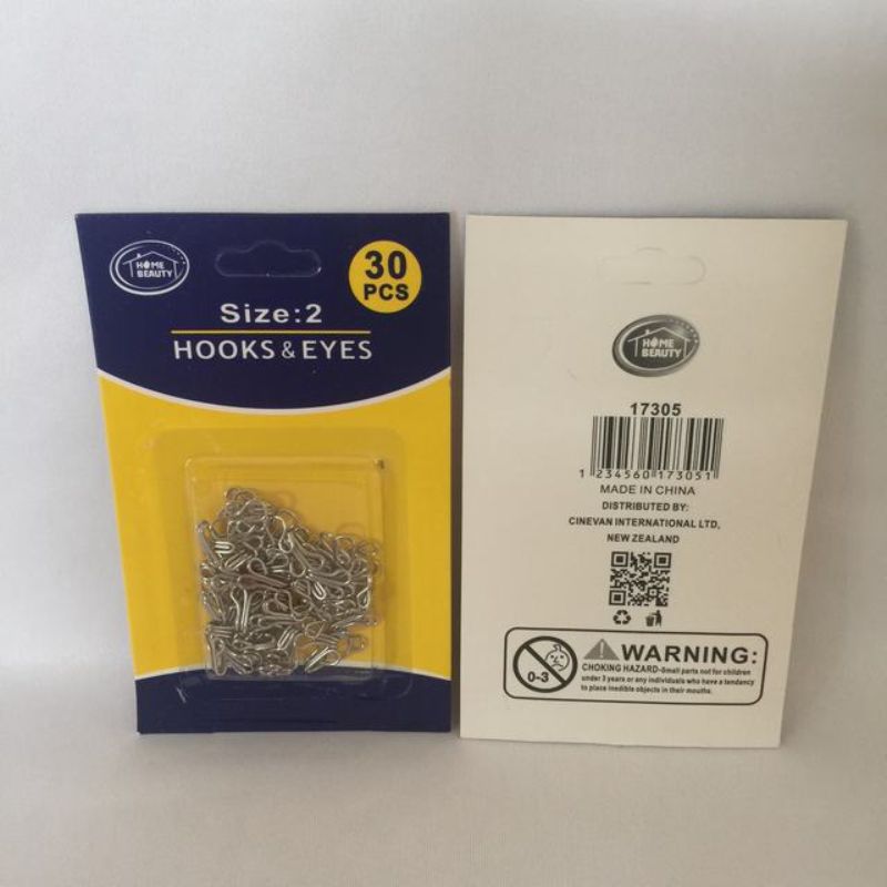 Hooks & Eyes - 30pcs Size 2 (12 Packs)