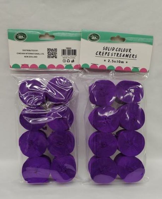 Crepe Streamers - Dark Purple 2.5 x 10m (12 Packs)