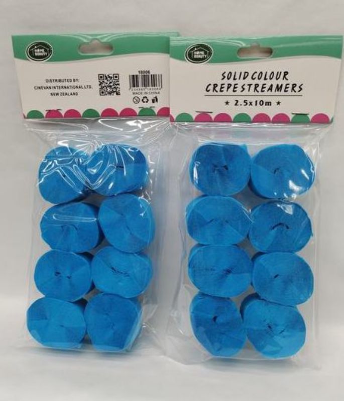 Crepe Streamers - Light Blue 2.5 x 10m (12 Packs)