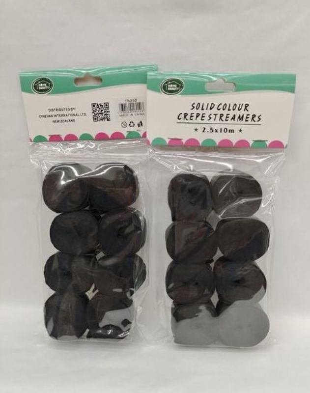 Crepe Streamers - Black 2.5 x 10m (12 Packs)