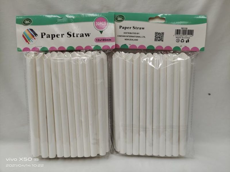 Paper Straws - White 12 x 195mm (180pcs)