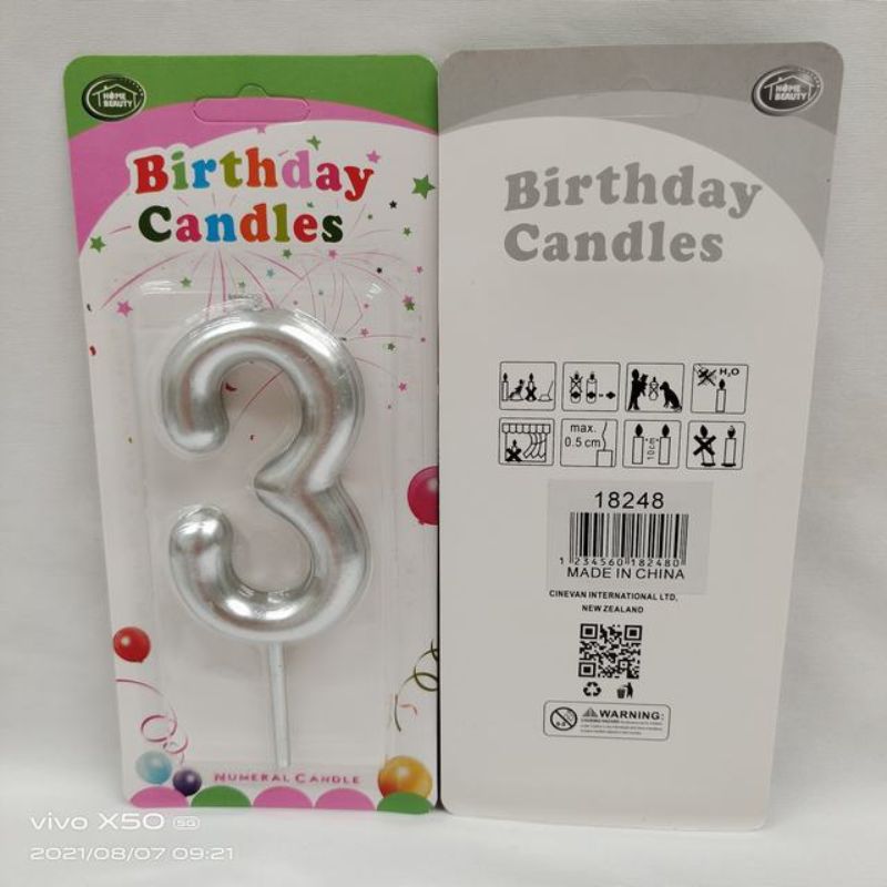 Birthday Candle - 3 Silver (Set of 12)