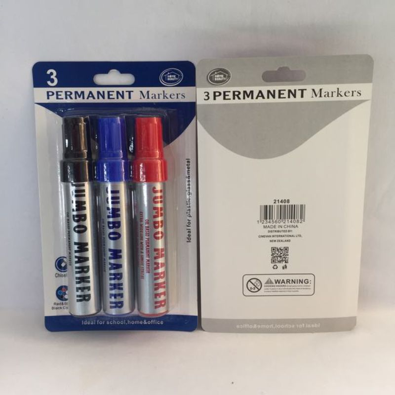 Jumbo Permanent Marker Pens - Black Blue Red (12 Packs)