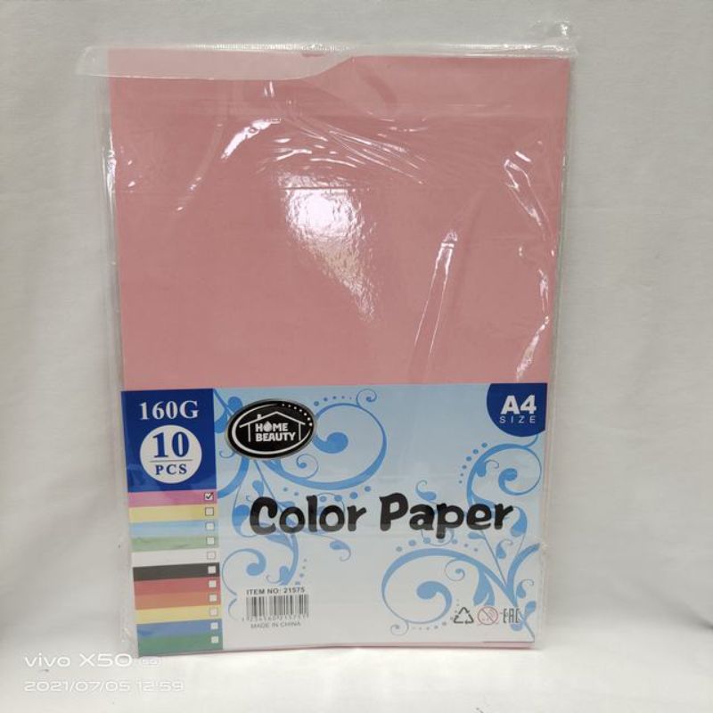 Colour Paper - A4 Pink 160G 10pc Pack (12 Packs)