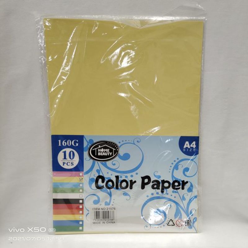 Colour Paper - A4 Yellow 160G 10pc Pack (12 Packs)