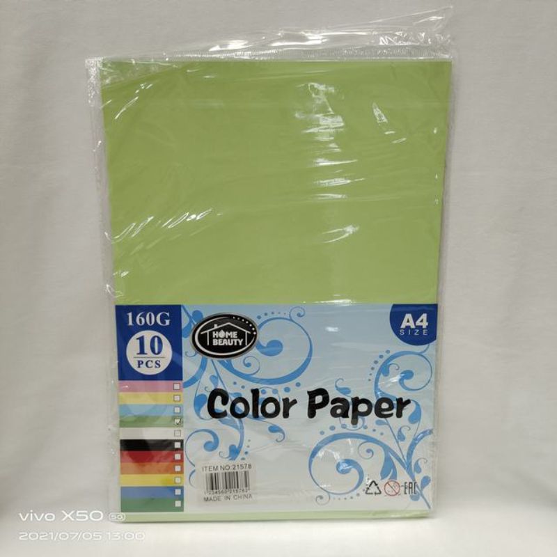 Colour Paper - A4 Light Green 160G 10pc Pack (12 Packs)
