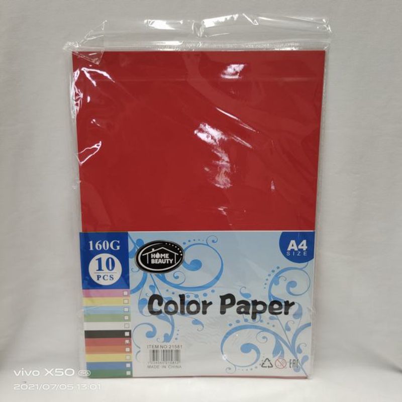 Colour Paper - A4 Red 160G 10pc Pack (12 Packs)
