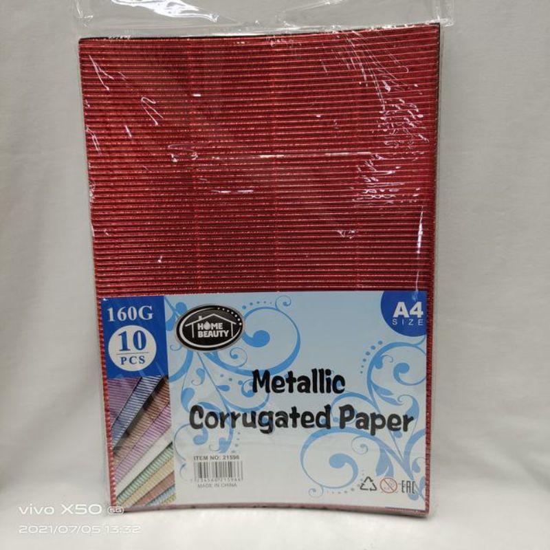Metallic Corrugated Paper - A4 160G Mix Colour 10pc Pack (12 Packs)