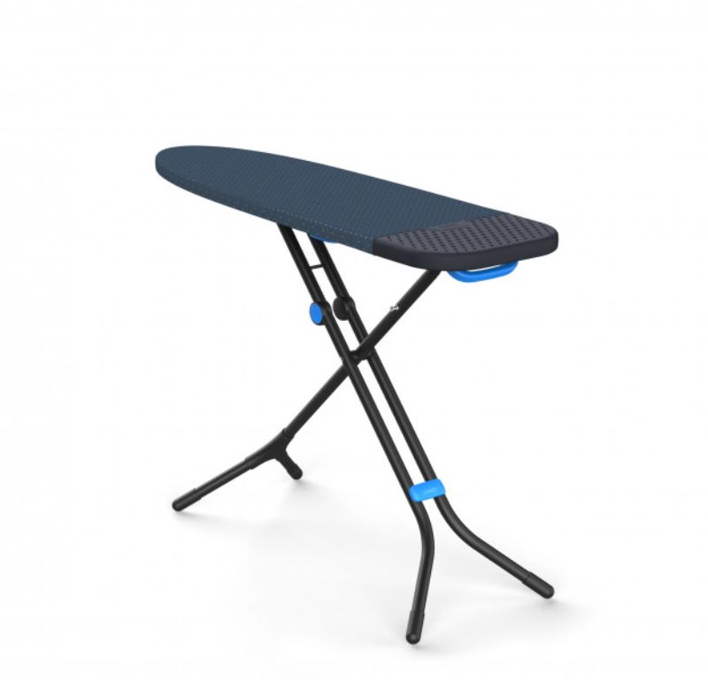 Joseph Joseph Glide Plus ironing board in black/blue, compact design, adjustable height, with DripShield™ Technology for easy storage.