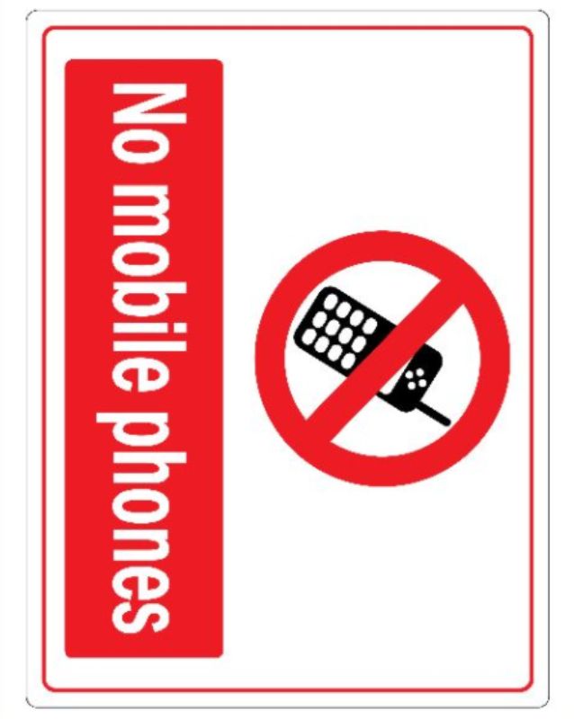 Plastic Sign - NO Mobile Phones (Set of 6)