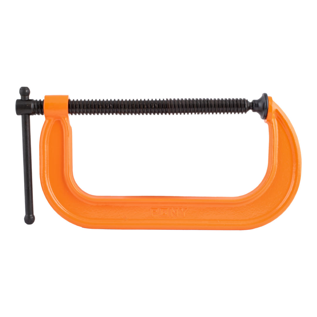 PONY JORGENSEN 200mm C-Clamp in orange, crafted from ductile iron, designed for durable light-duty clamping with strong grip.