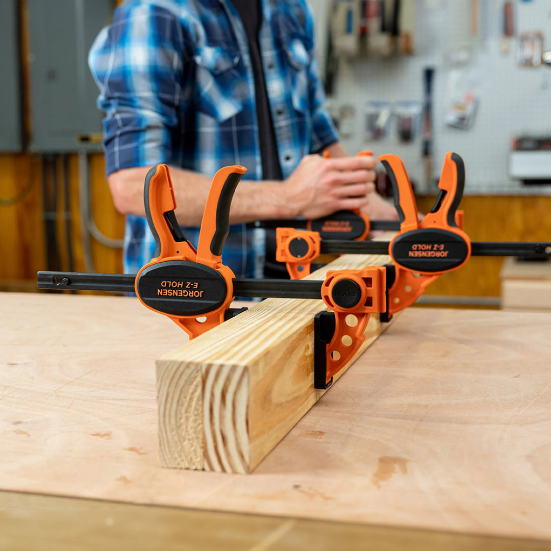 PONY JORGENSEN 150mm bar clamp features one-handed operation and transforms into a spreader for versatile woodworking tasks.