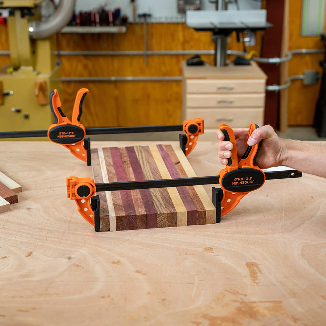 PONY JORGENSEN 450mm E-Z HOLD bar clamp with ergonomic grip and quick-release lever for versatile clamping and spreading.