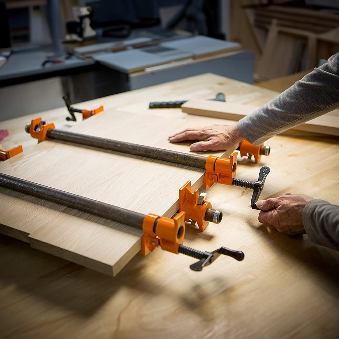 PONY JORGENSEN Pipe Clamp Fixture securely holds 3/4" pipes, featuring durable cast iron and a reliable multi-disc clutch design.