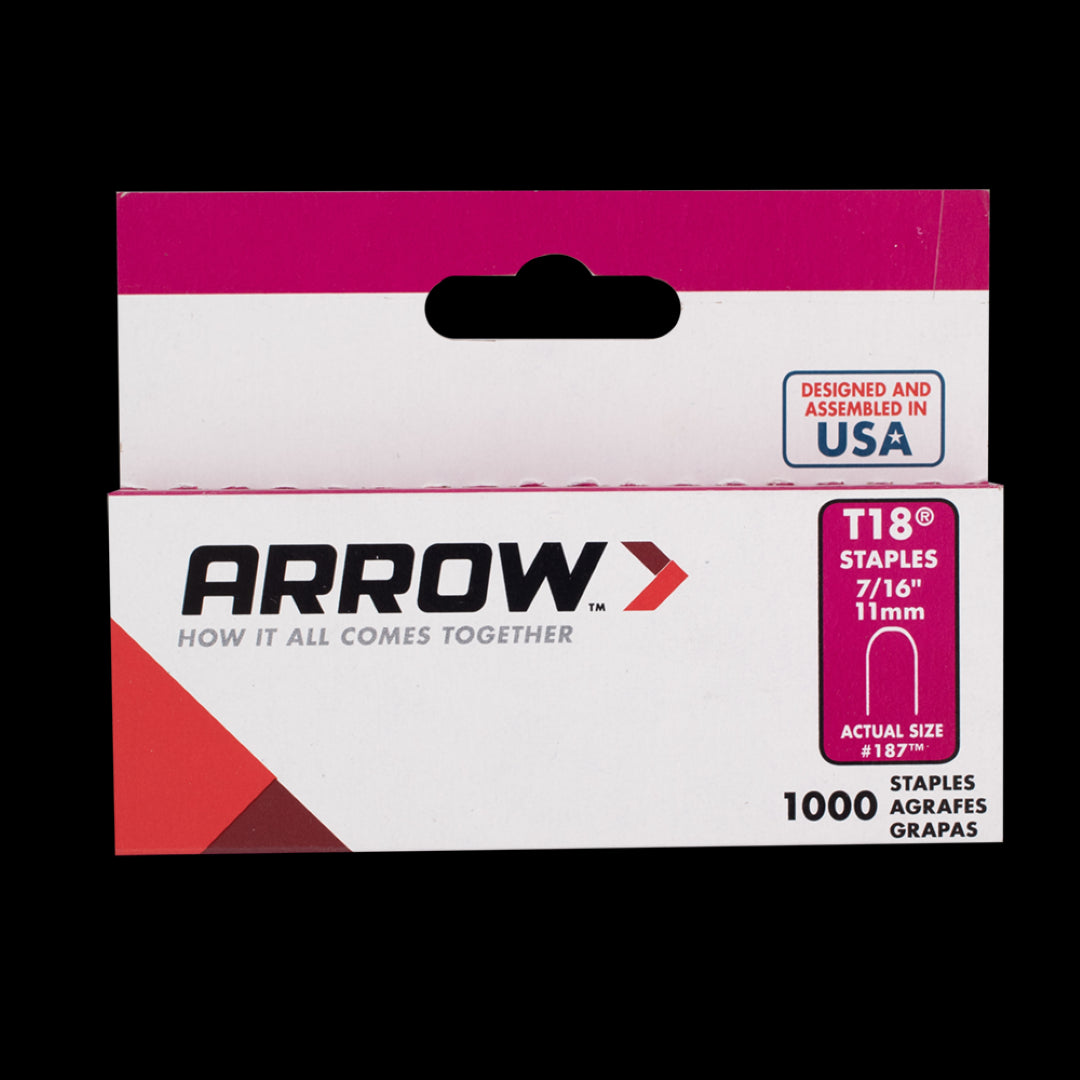 ARROW T18 11mm Staples for securing cables, made from durable steel, compatible with Arrow ART18 Tacker, pack of 1000.