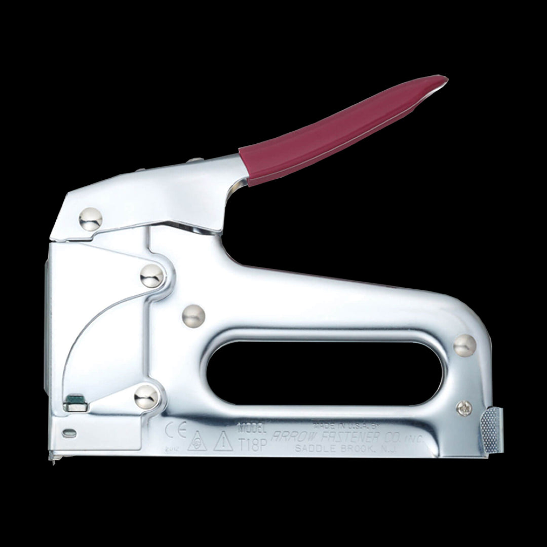 ARROW T18 Cable Staple Gun with all-steel construction, chrome finish, and jam-resistant mechanism for low voltage wiring.