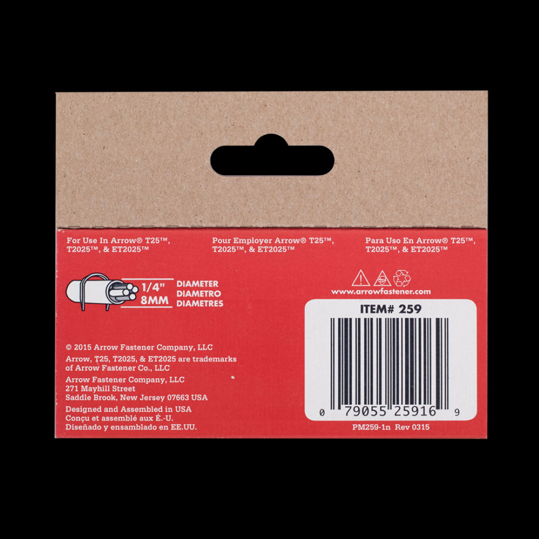 ARROW T25 14mm Staples, heavy-duty steel staples for secure fastening of various cables, perfect for professionals and DIYers.