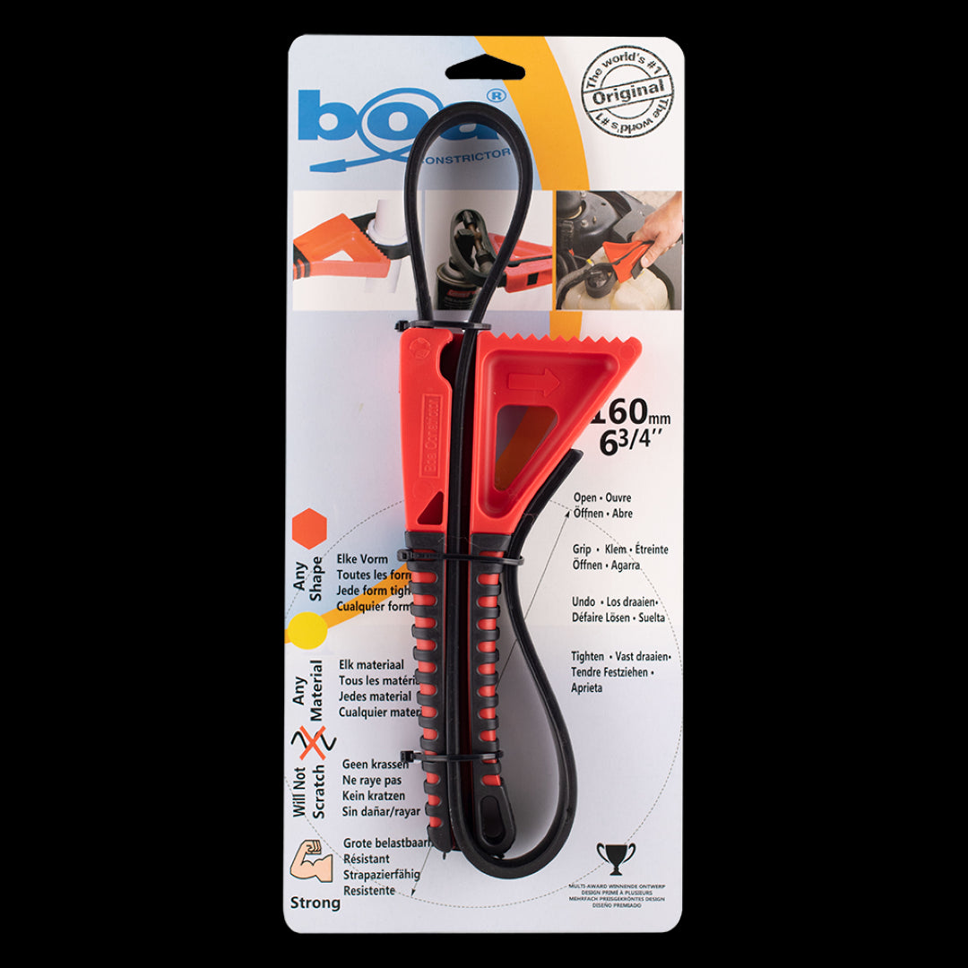 BOA 160mm Constrictor Strap Wrench with ergonomic handle and durable strap for gripping various shapes without damage.
