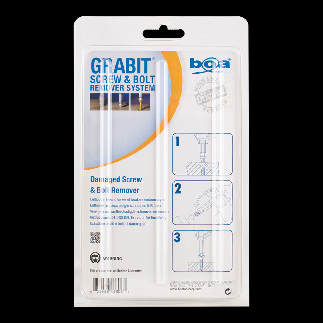 BOA GRABIT® Screw & Bolt Remover Set for easy extraction of broken screws from various materials, made from durable hardened steel.