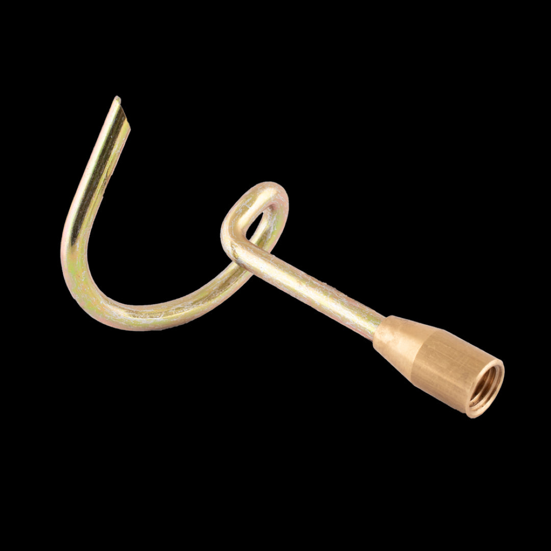 BAILEY Retrieving Tool: Brass tool designed for easy retrieval of lost drain rods with secure locking and coiled head for maneuverability.