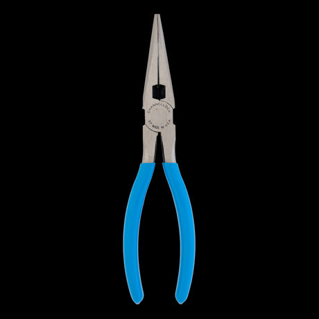 CHANNELLOCK 205mm Long Nose Plier with narrow nose, crosshatch teeth, high carbon steel, and ergonomic grips for precision tasks.